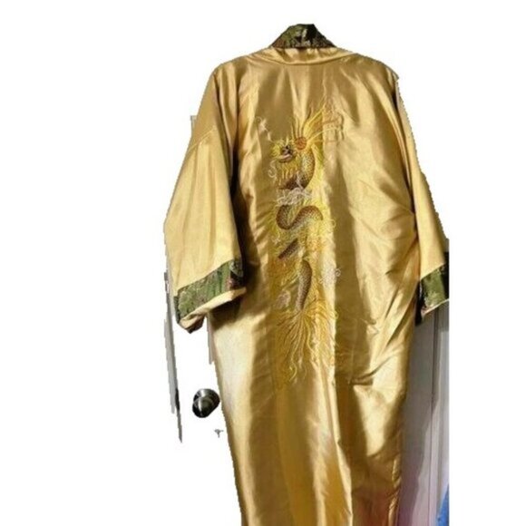 Vintage Silk Dragon Reversible Kimono Housecoat Robe Direct from Saigon Large - Picture 5 of 9